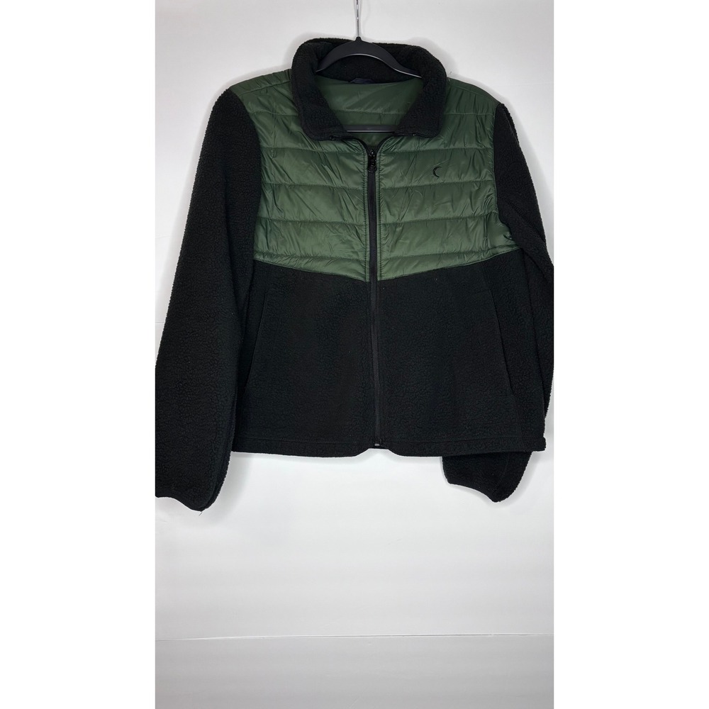 ZYIA Active‎ Women's Full Zip Jacket Olive Black Fleece Puffer L